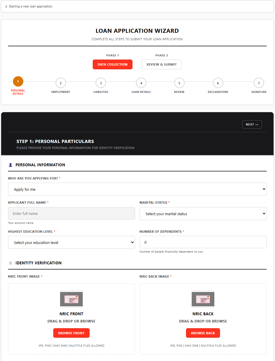 Multi-Step Loan Application Wizard