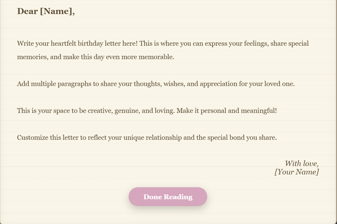 Birthday Letter Page