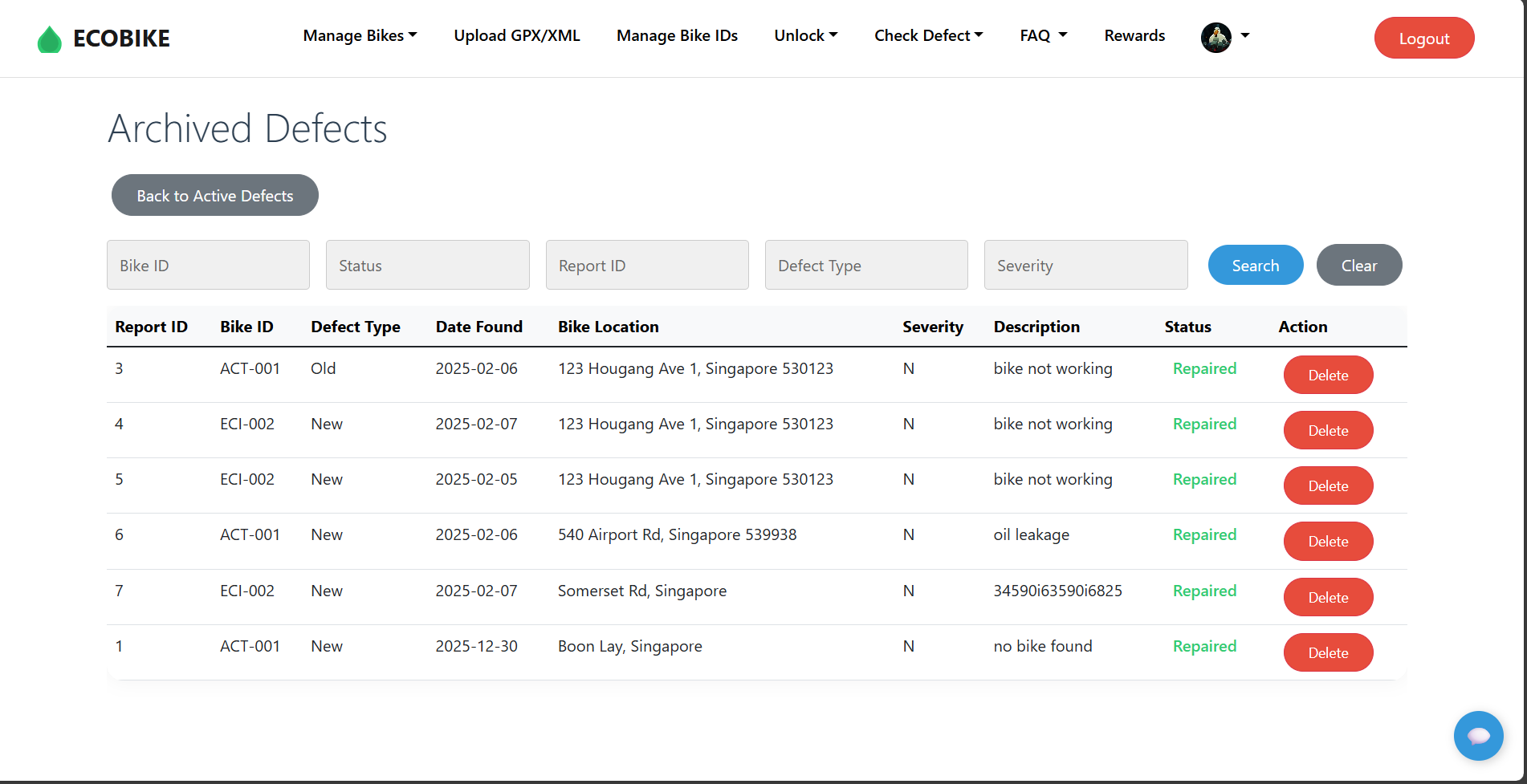 Defect Archive System