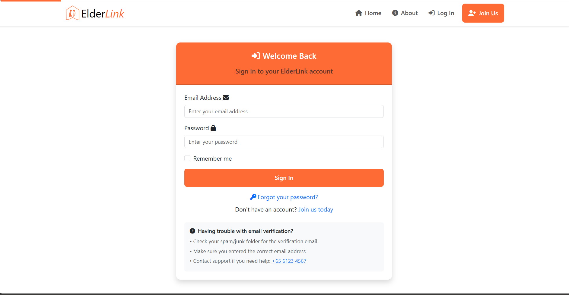Elderlink Login Page
